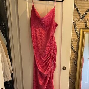 Lea & Viola Hot Pink Satin Leopard-Print Cowl Midi Dress